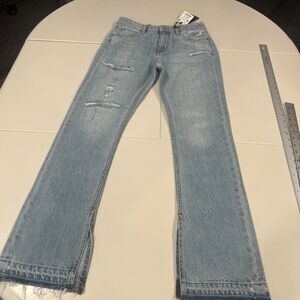 ZARA Full Length High-Rise Straight Leg Distressed Open Hem Leg Slit Jeans 4